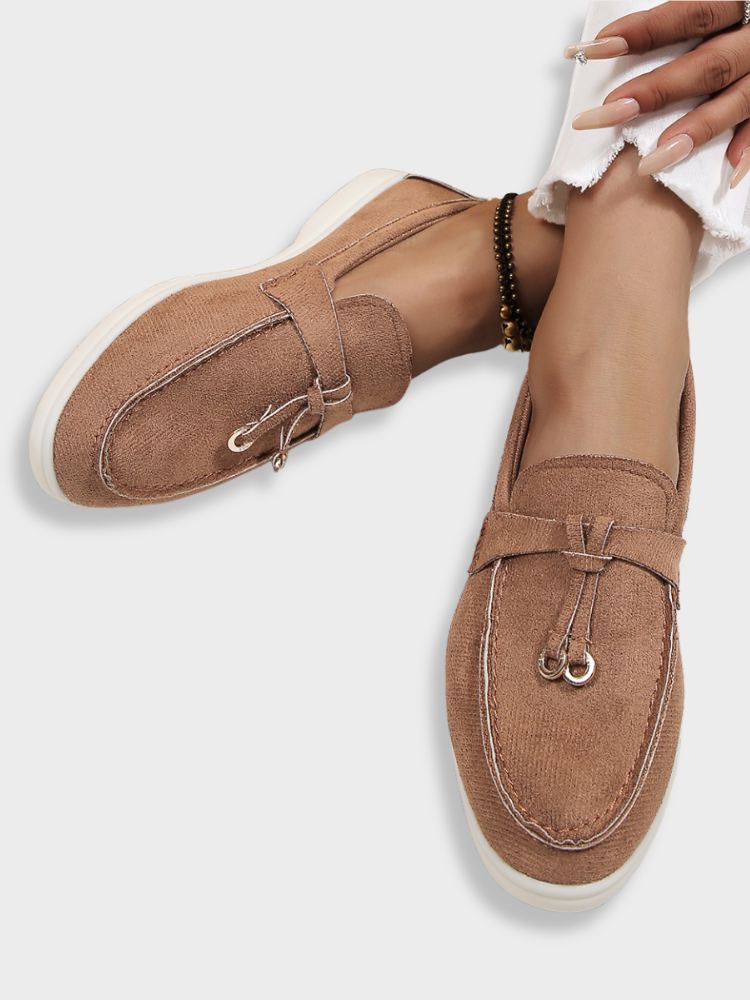 BEIGE LEATHER LOAFERS WITH RUBBER VISCOSE ITEM