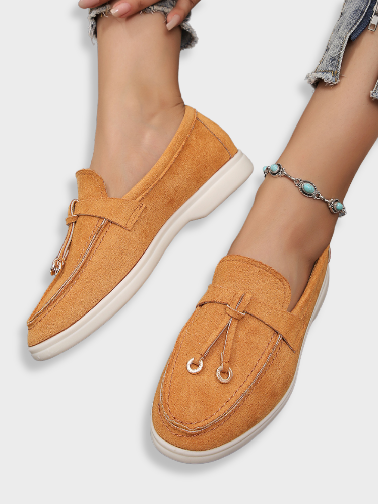 BEIGE LEATHER LOAFERS WITH RUBBER VISCOSE ITEM