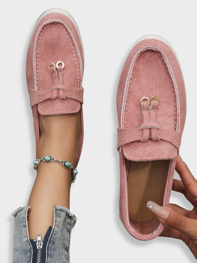 BEIGE LEATHER LOAFERS WITH RUBBER VISCOSE ITEM