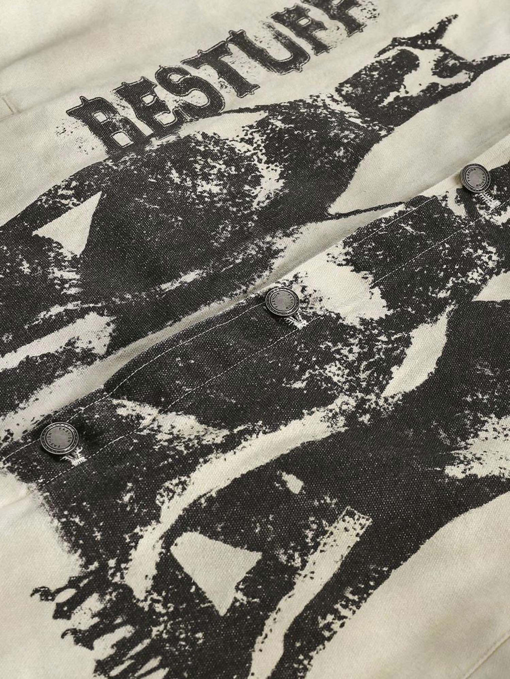 BEIGE LONG SLEEVE JACKET WITH DOG GRAPHIC AND LAPEL COLLAR