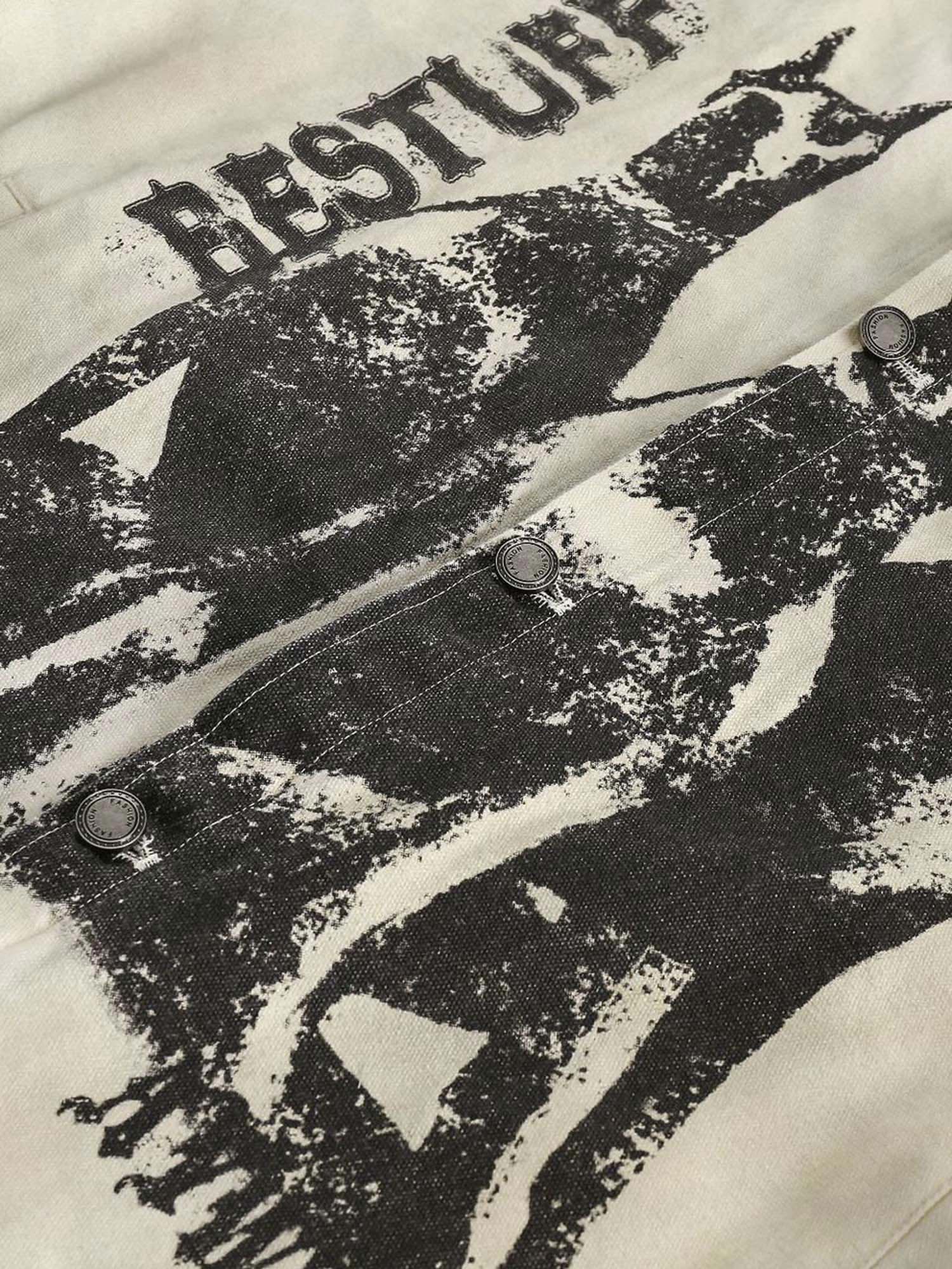 BEIGE LONG SLEEVE JACKET WITH DOG GRAPHIC AND LAPEL COLLAR