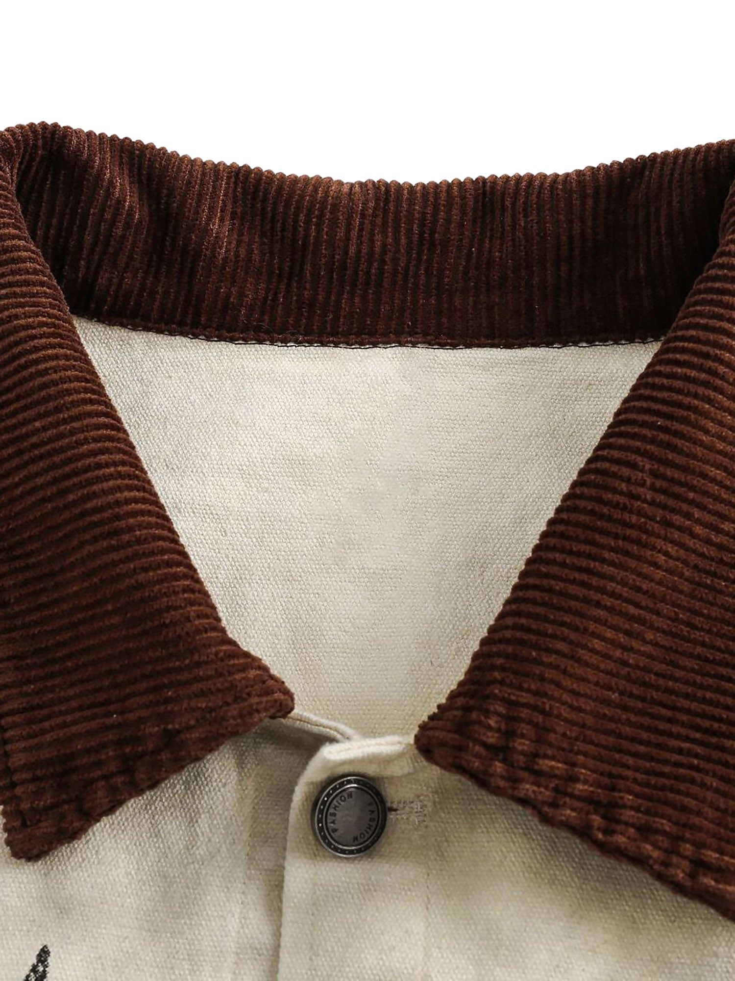 BEIGE LONG SLEEVE JACKET WITH DOG GRAPHIC AND LAPEL COLLAR