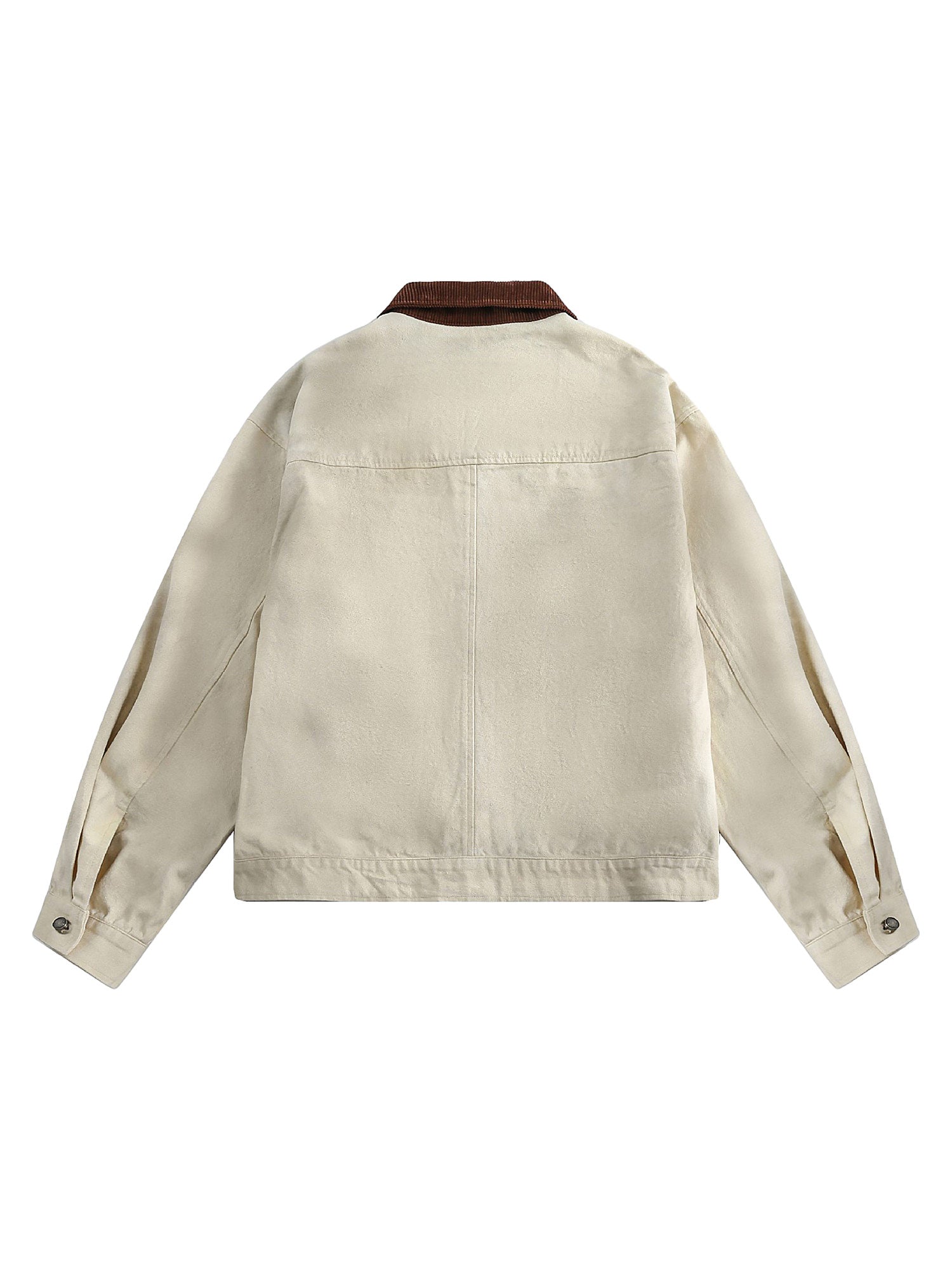 BEIGE LONG SLEEVE JACKET WITH DOG GRAPHIC AND LAPEL COLLAR