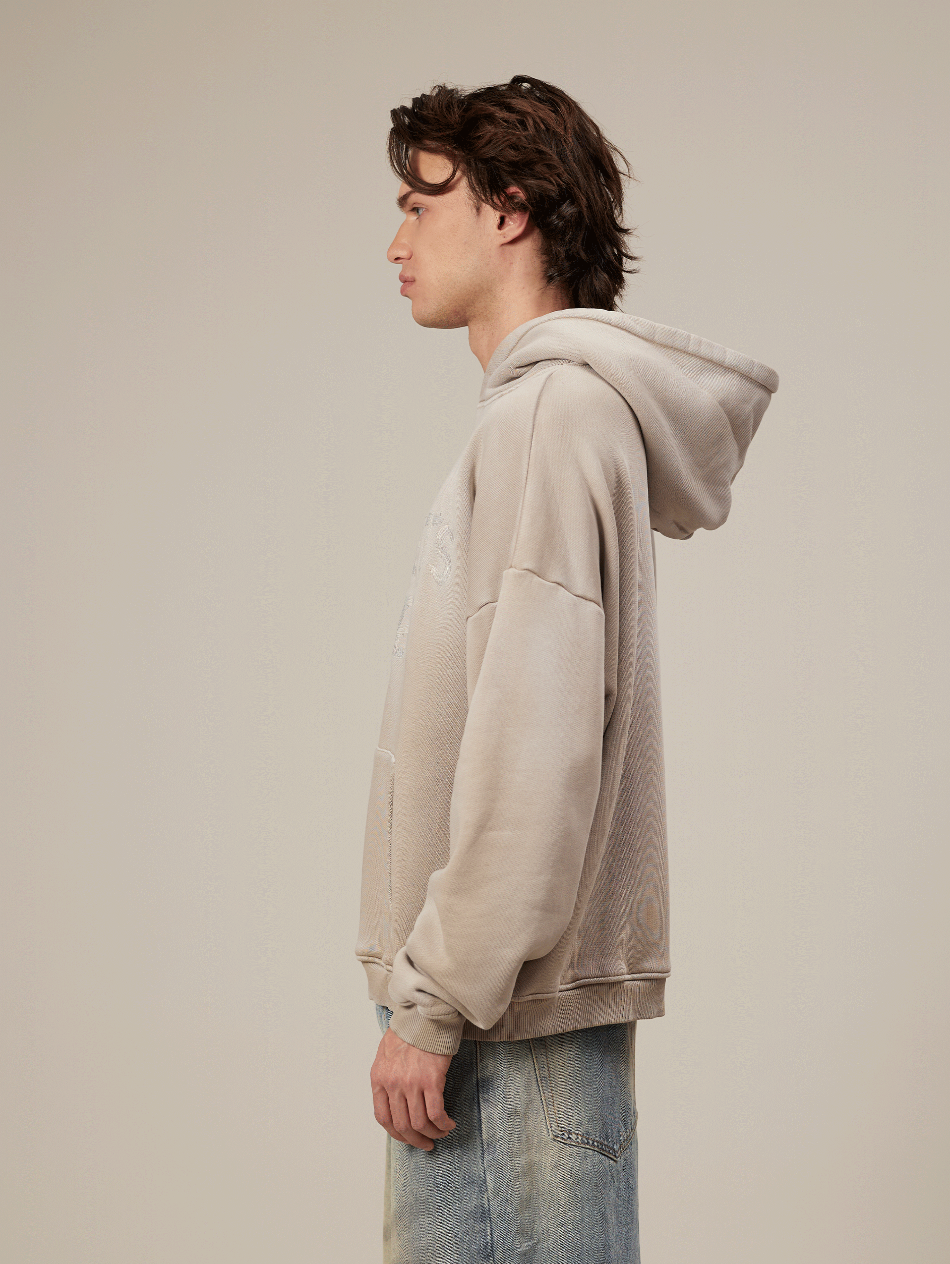 BEIGE LOOPBACK OVERSIZED SWEATSHIRT WITH FRONT POCKET