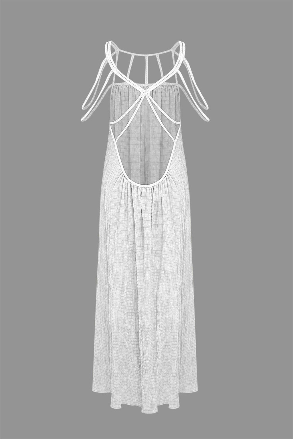 BEIGE MAXI DRESS WITH WHITE STRAPS COTTON HOLIDAY DRESS