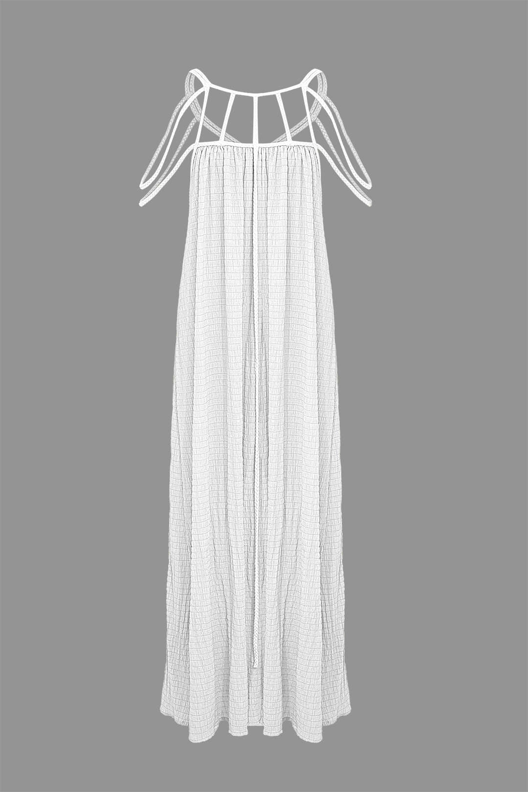 BEIGE MAXI DRESS WITH WHITE STRAPS COTTON HOLIDAY DRESS