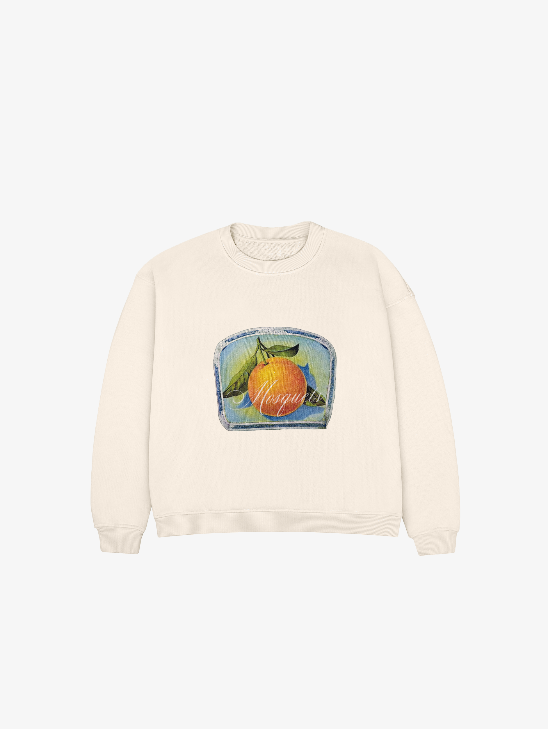 BEIGE OVERSIZED DROPPED COTTON LOOPBACK SWEATSHIRT WITH ORANGE GRAPHIC