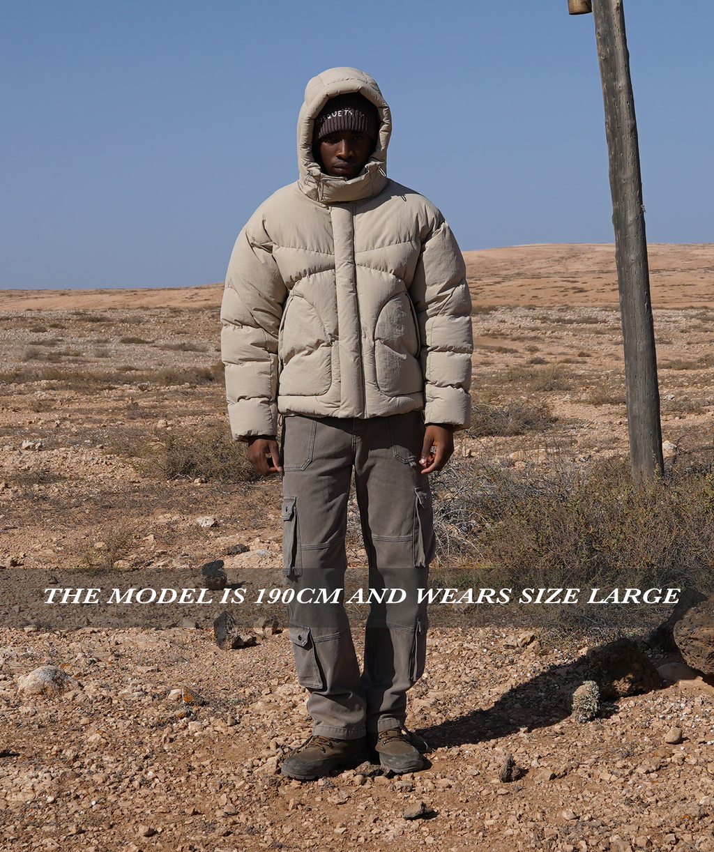 BEIGE OVERSIZED DROPPED SHOULDER HOODED PUFFER JACKET