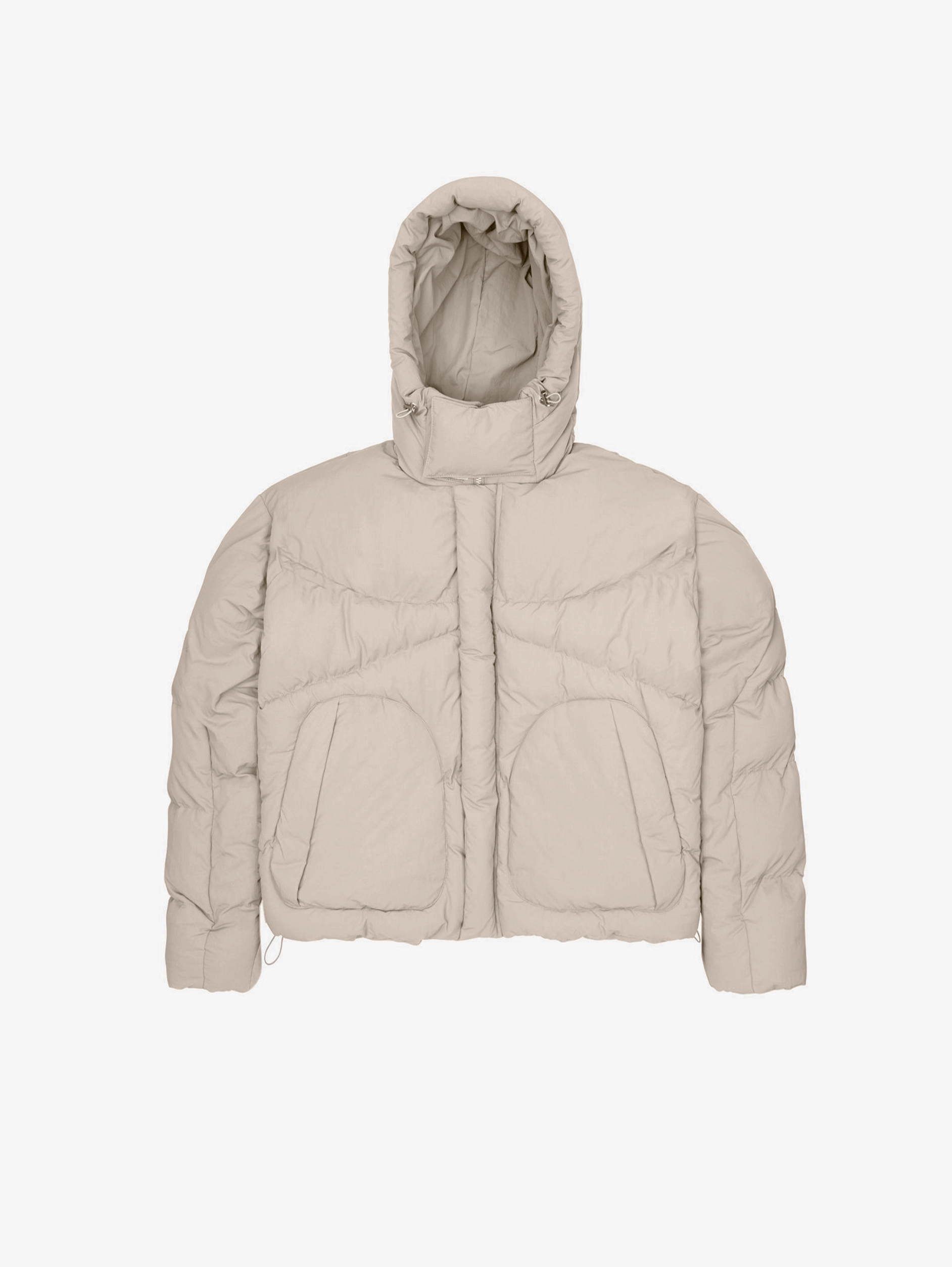 BEIGE OVERSIZED DROPPED SHOULDER HOODED PUFFER JACKET