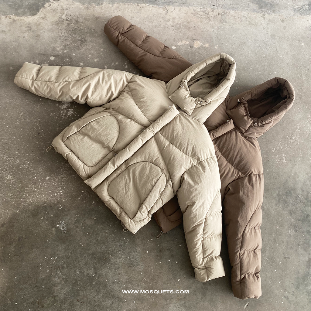 BEIGE OVERSIZED DROPPED SHOULDER HOODED PUFFER JACKET