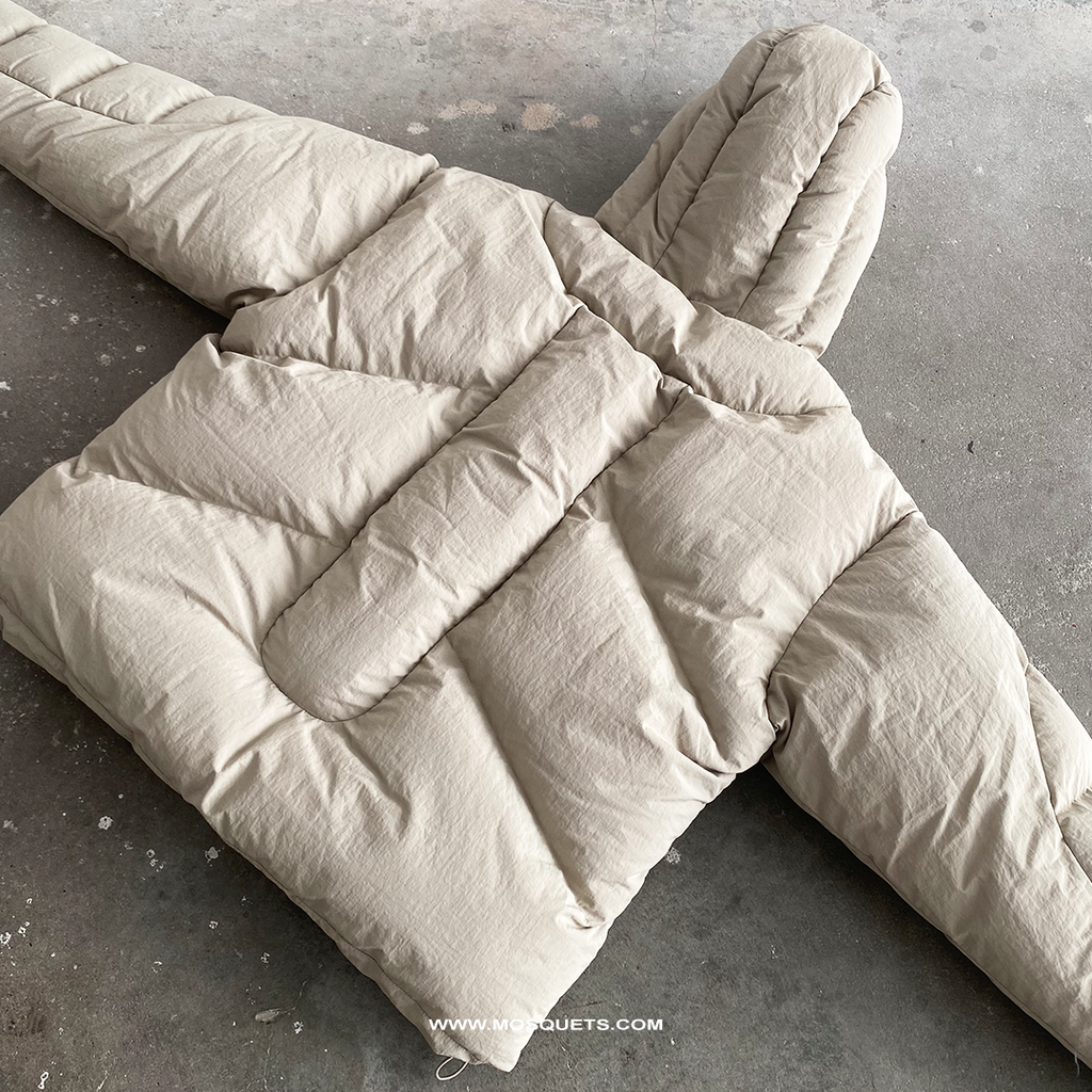 BEIGE OVERSIZED DROPPED SHOULDER HOODED PUFFER JACKET