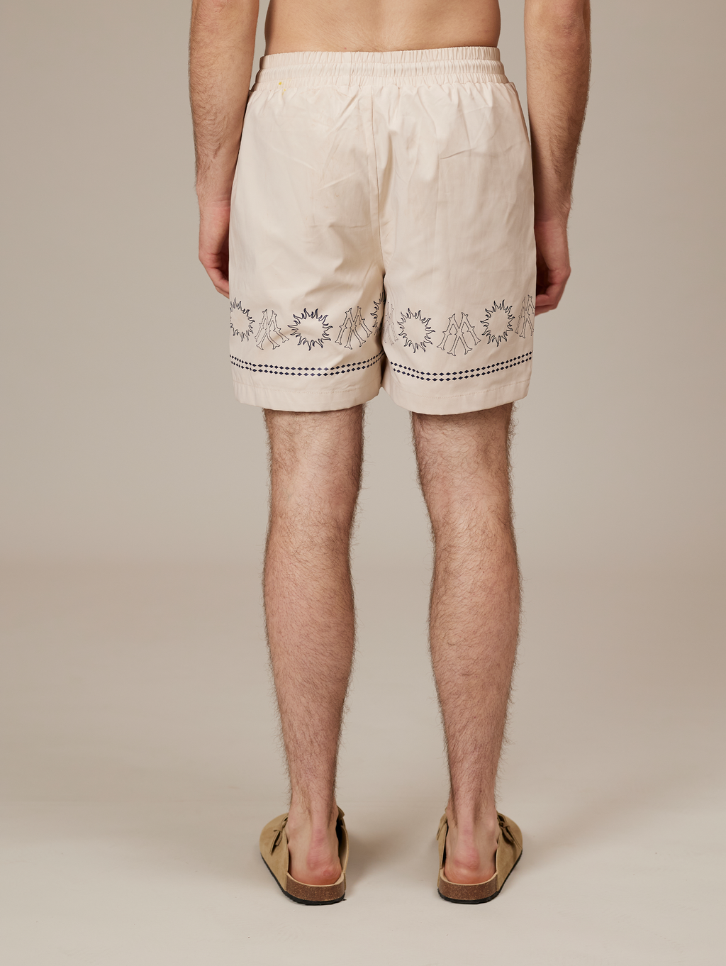 BEIGE PATTERNED SWIM TRUNKS WATERPROOF STREETWEAR SHORTS