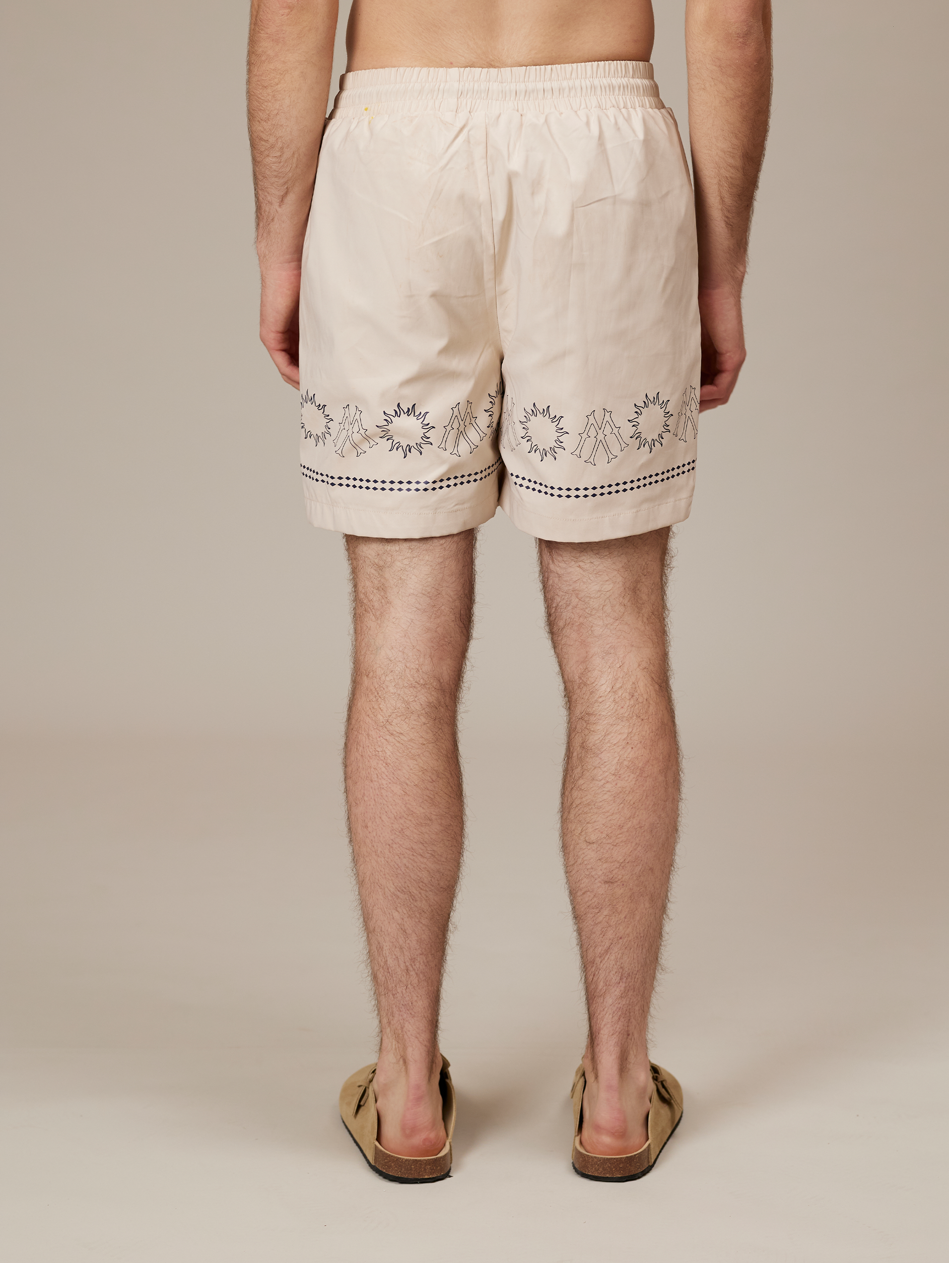 BEIGE PATTERNED SWIM TRUNKS WATERPROOF STREETWEAR SHORTS