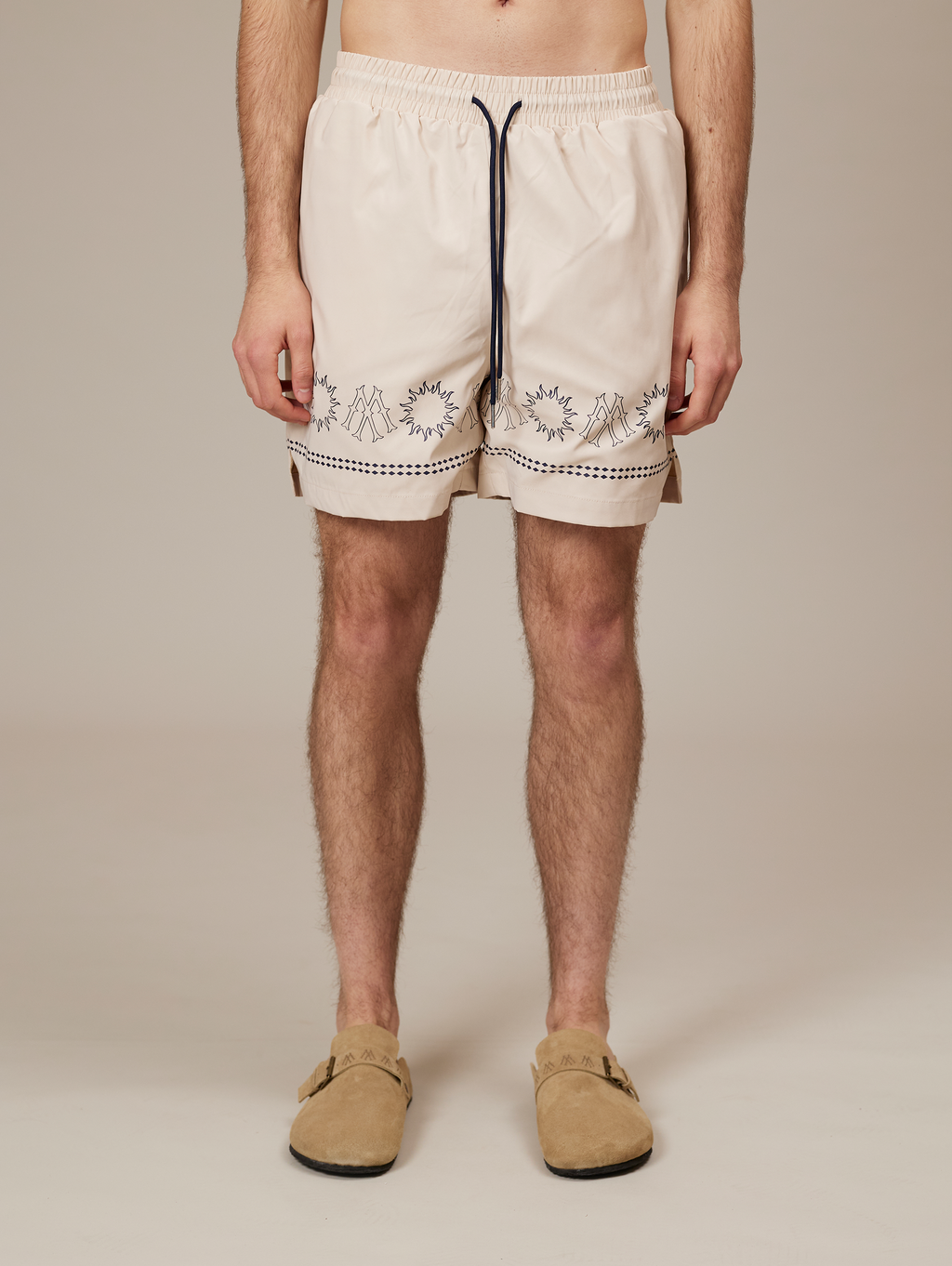 BEIGE PATTERNED SWIM TRUNKS WATERPROOF STREETWEAR SHORTS