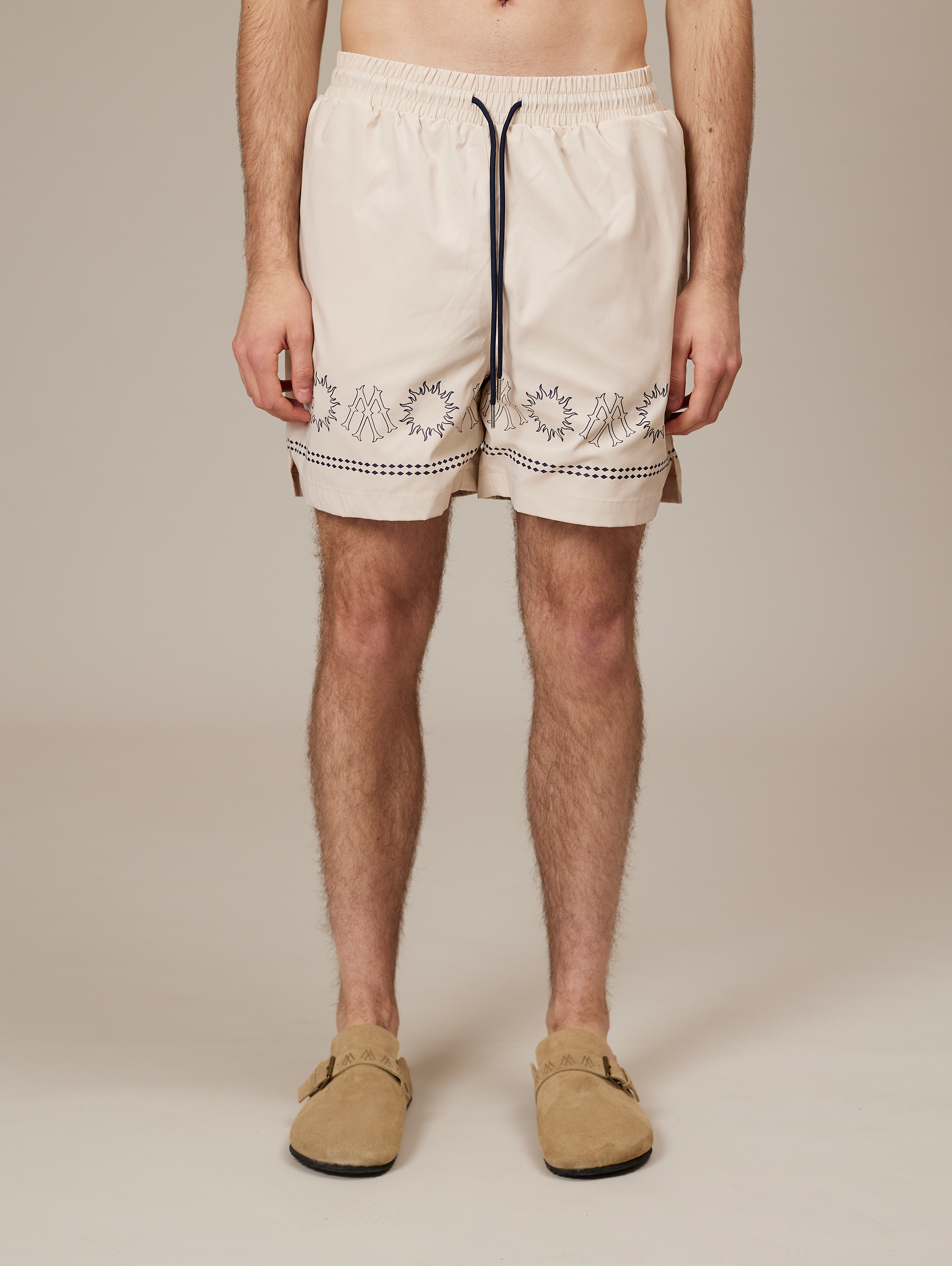 BEIGE PATTERNED SWIM TRUNKS WATERPROOF STREETWEAR SHORTS