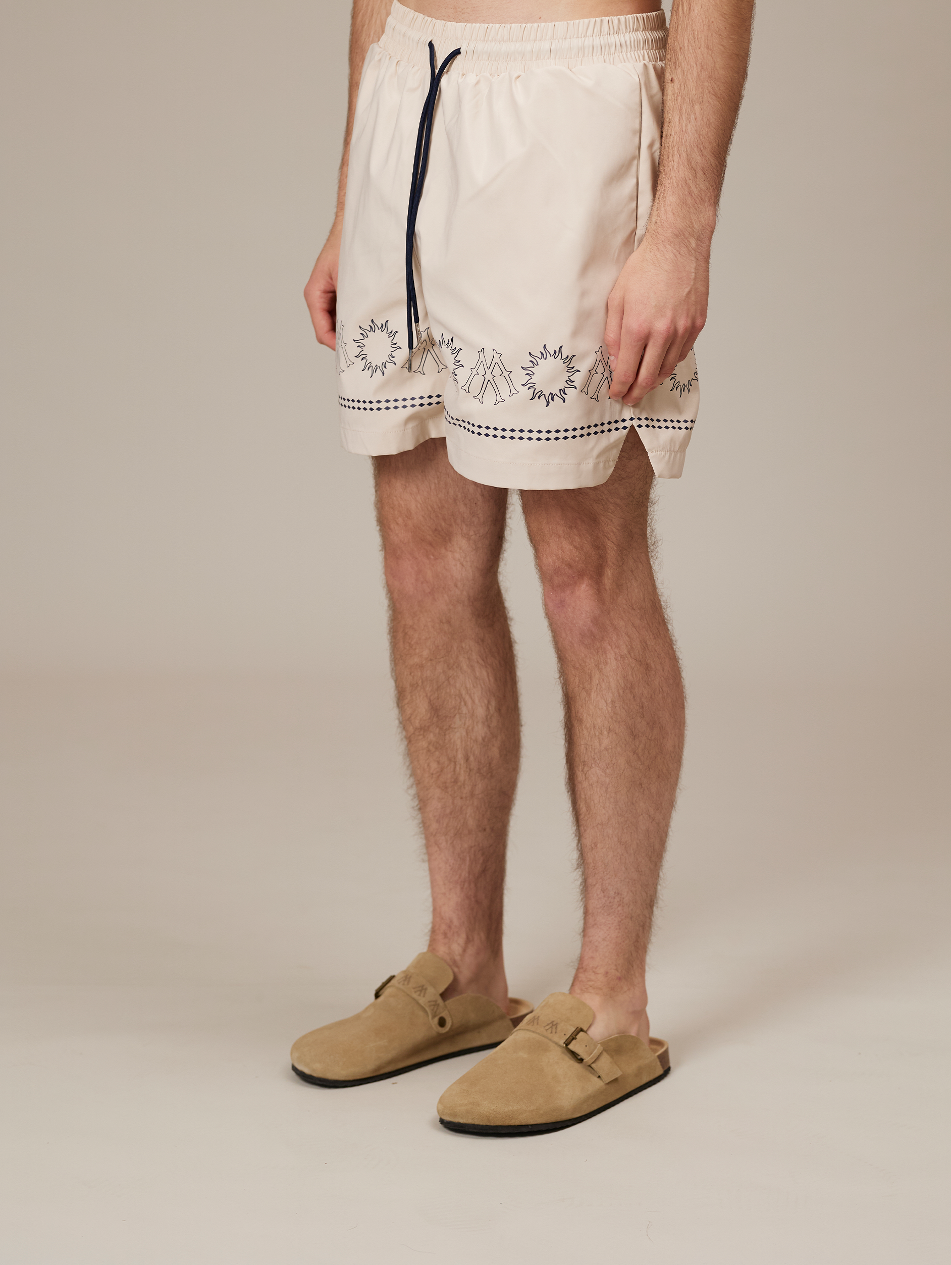 BEIGE PATTERNED SWIM TRUNKS WATERPROOF STREETWEAR SHORTS