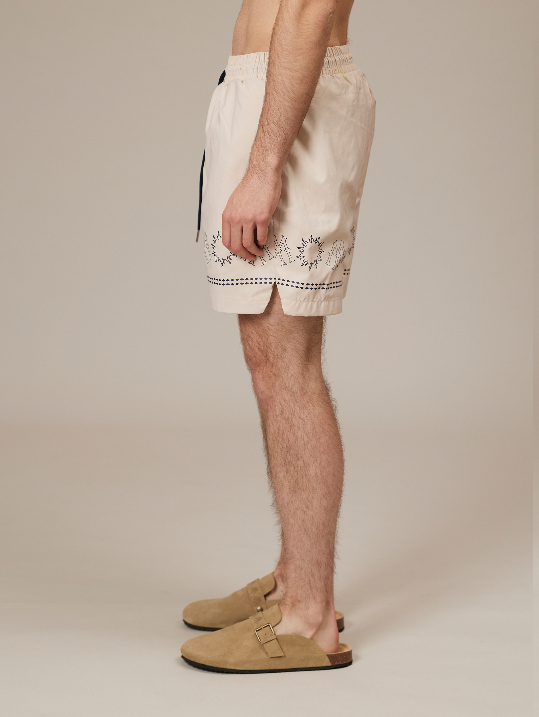BEIGE PATTERNED SWIM TRUNKS WATERPROOF STREETWEAR SHORTS