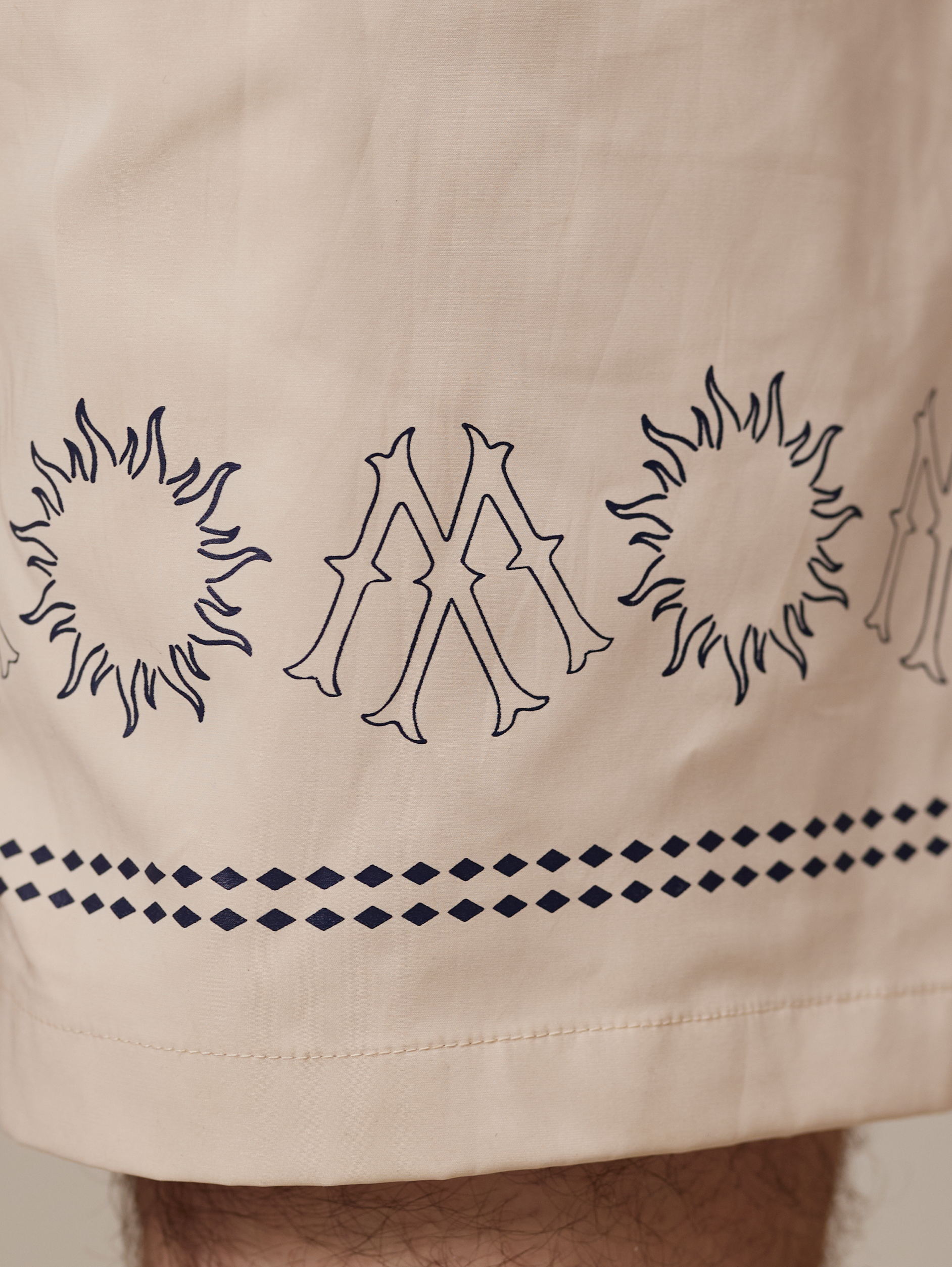 BEIGE PATTERNED SWIM TRUNKS WATERPROOF STREETWEAR SHORTS