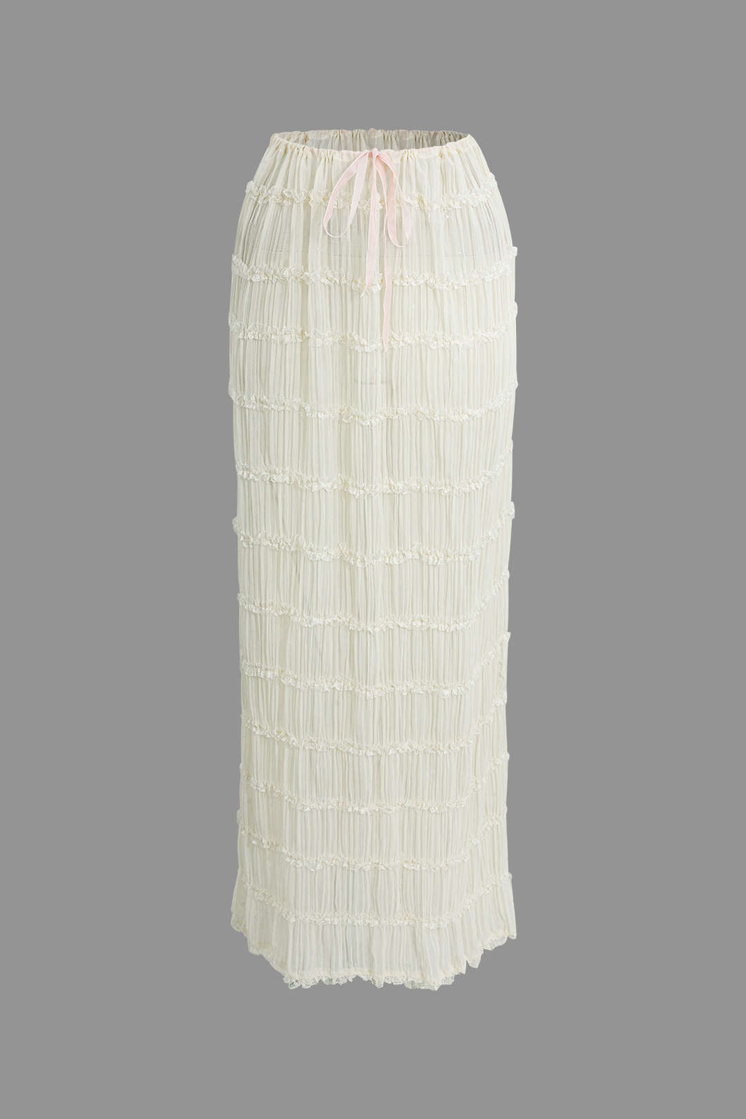 BEIGE RUFFLED HALTER TOP AND MAXI SKIRT SET FOR SPECIAL OCCASION