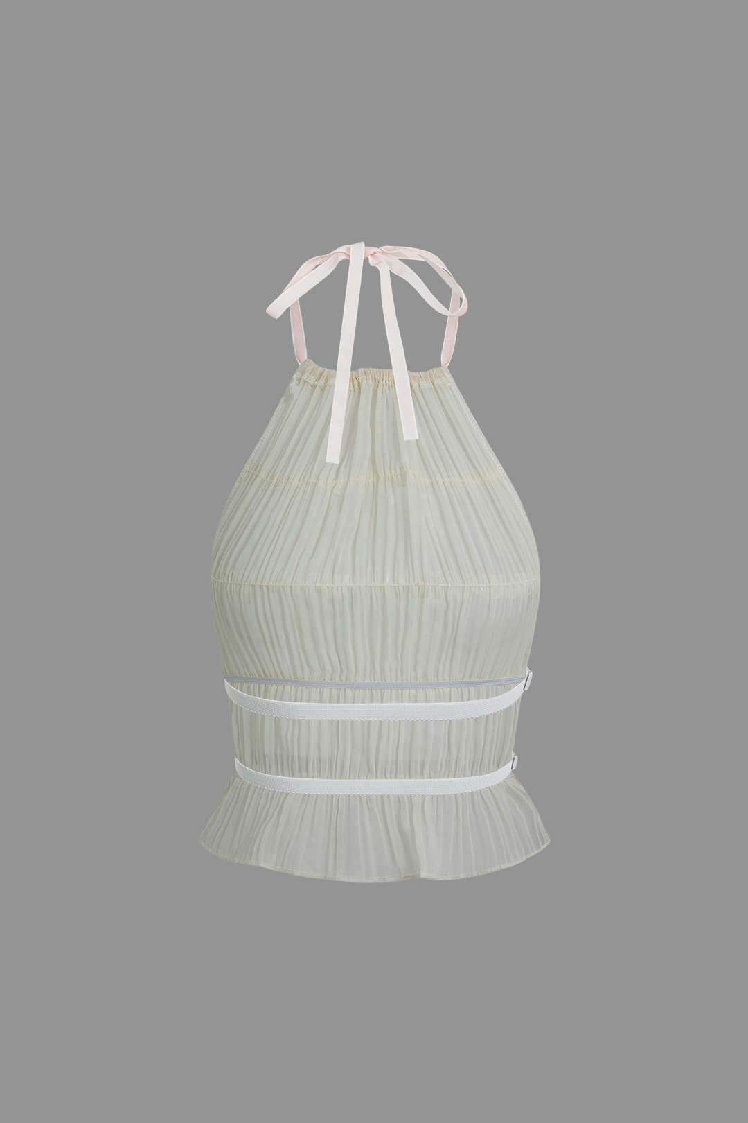 BEIGE RUFFLED HALTER TOP AND MAXI SKIRT SET FOR SPECIAL OCCASION