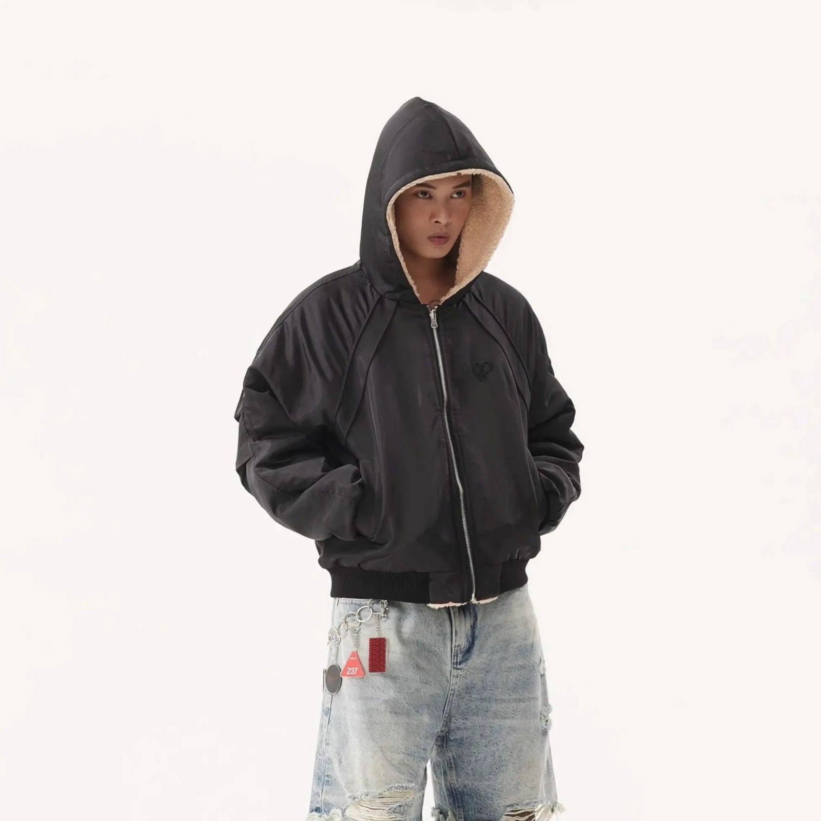 BEIGE HOODED JACKET TWO FACE - JACKET TWO STYLE