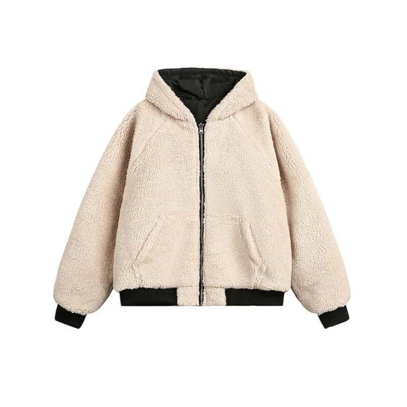 BEIGE HOODED JACKET TWO FACE - JACKET TWO STYLE