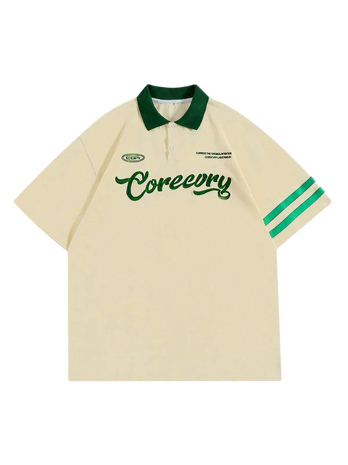 BEIGE SHORT SLEEVE POLO SHIRT WITH GREEN ACCENTS - TRENDY CASUAL