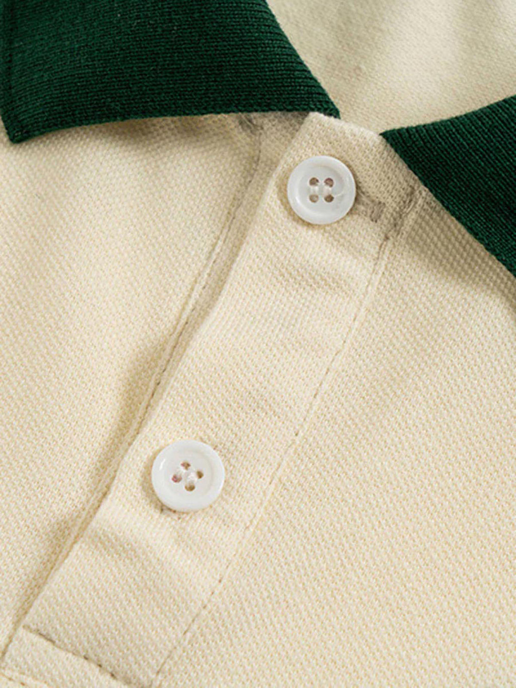 BEIGE SHORT SLEEVE POLO SHIRT WITH GREEN ACCENTS - TRENDY CASUAL