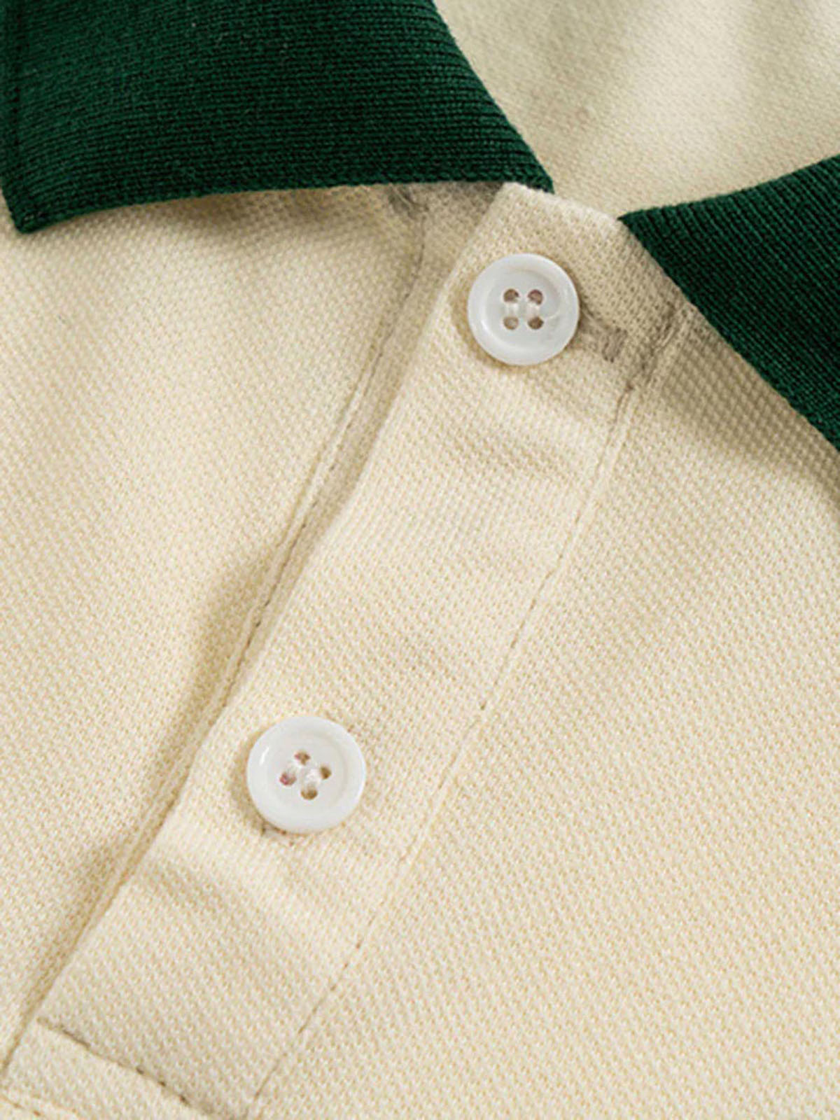 BEIGE SHORT SLEEVE POLO SHIRT WITH GREEN ACCENTS - TRENDY CASUAL
