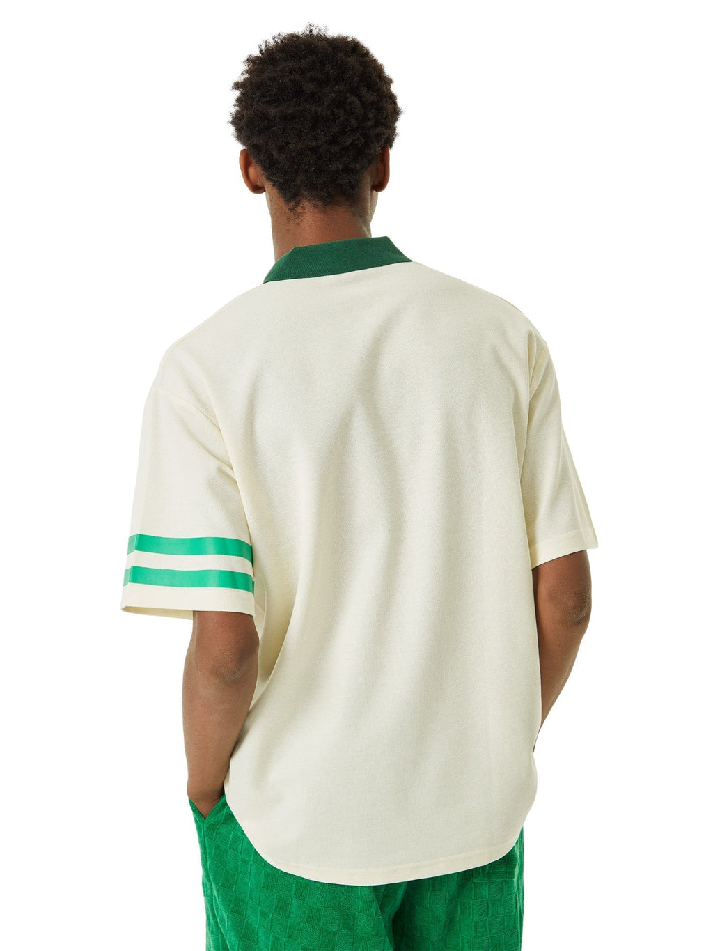 BEIGE SHORT SLEEVE POLO SHIRT WITH GREEN ACCENTS - TRENDY CASUAL