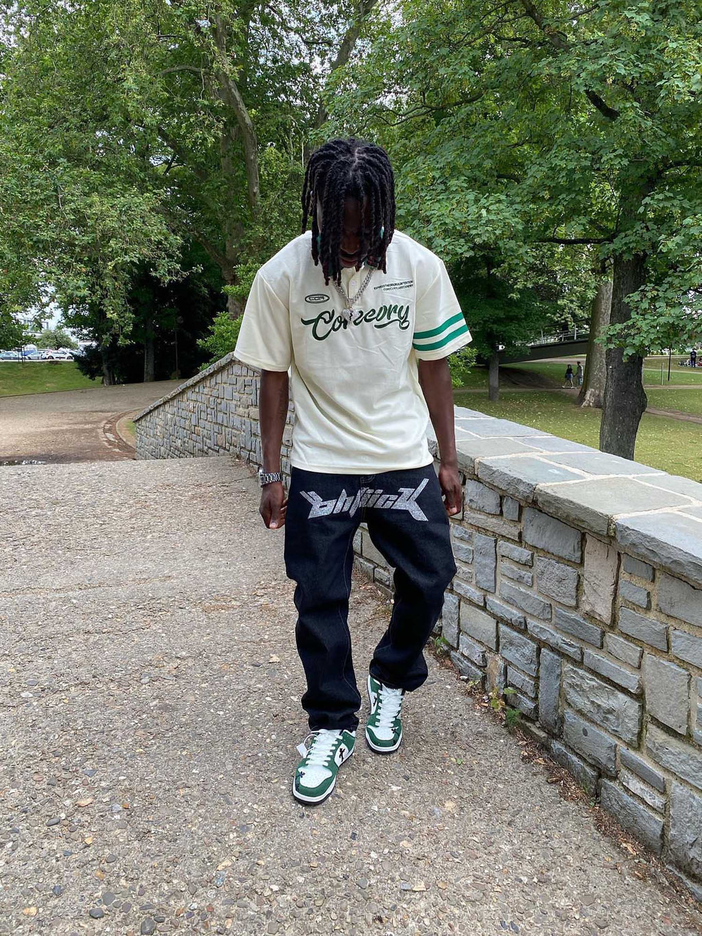 BEIGE SHORT SLEEVE POLO SHIRT WITH GREEN ACCENTS - TRENDY CASUAL