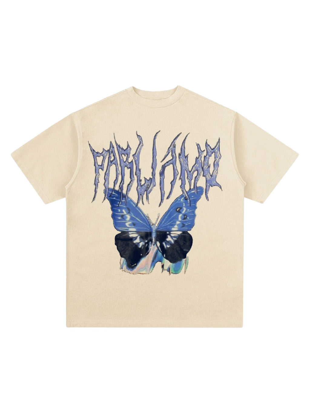 BEIGE SHORT SLEEVE T-SHIRT WITH BUTTERFLY GRAPHIC - TRENDY CASUAL STYLE
