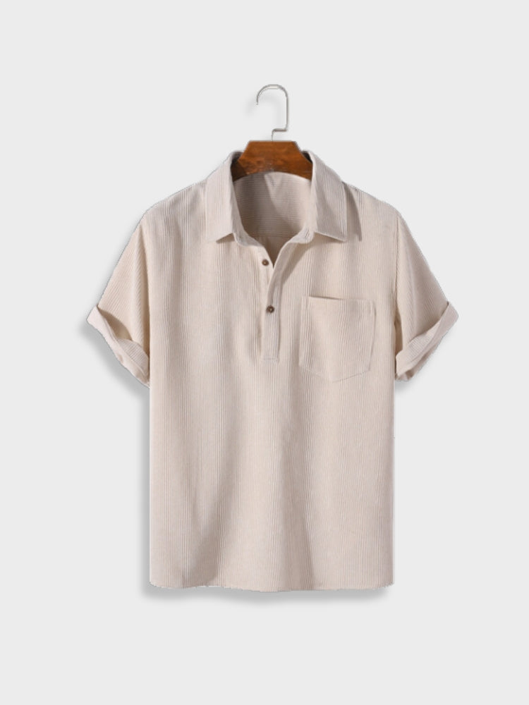 BEIGE SHORT-SLEEVED POLO SHIRT WITH LUXURIOUS THIAGO CORDUROY DESIGN