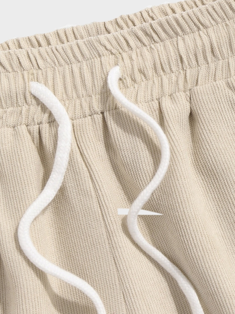 BEIGE SHORT-SLEEVED SHIRT AND SHORTS SET - TWO-PIECE PANTS SET