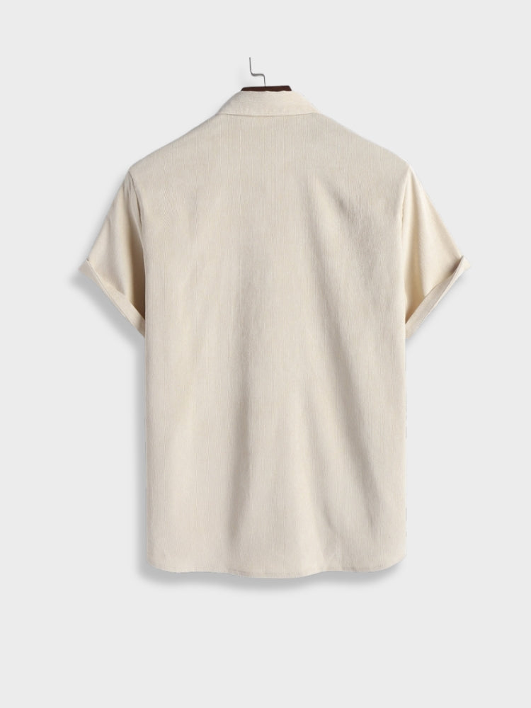 BEIGE SHORT-SLEEVED SHIRT AND SHORTS SET - TWO-PIECE PANTS SET