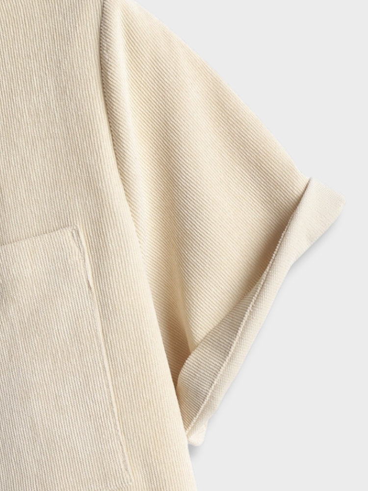 BEIGE SHORT-SLEEVED SHIRT DURABLE WARDROBE ESSENTIAL CORDUROY HEMD