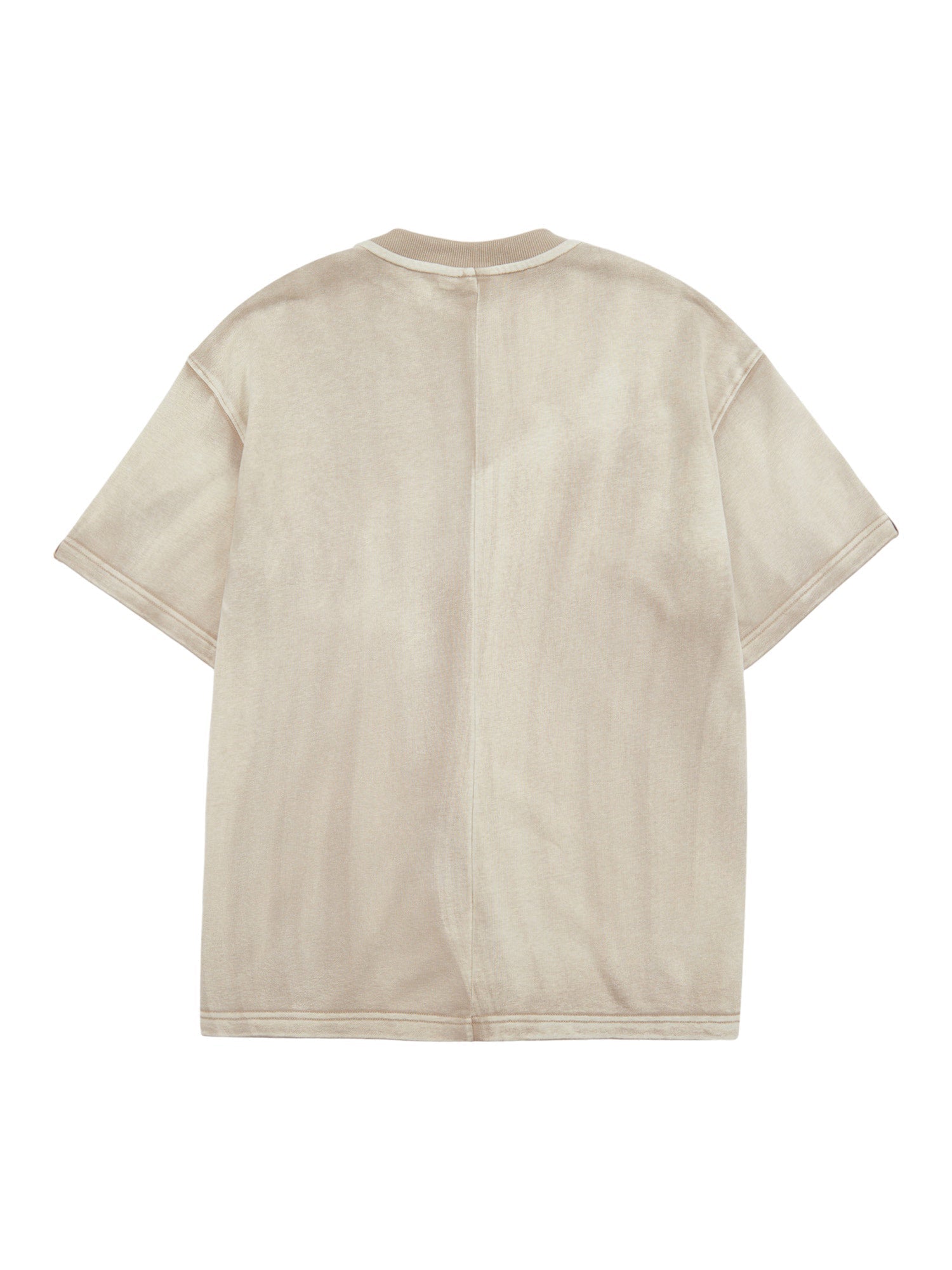 BEIGE SHORT-SLEEVED T-SHIRT WITH HEAVYWEIGHT SPLIT-EMBROIDERY