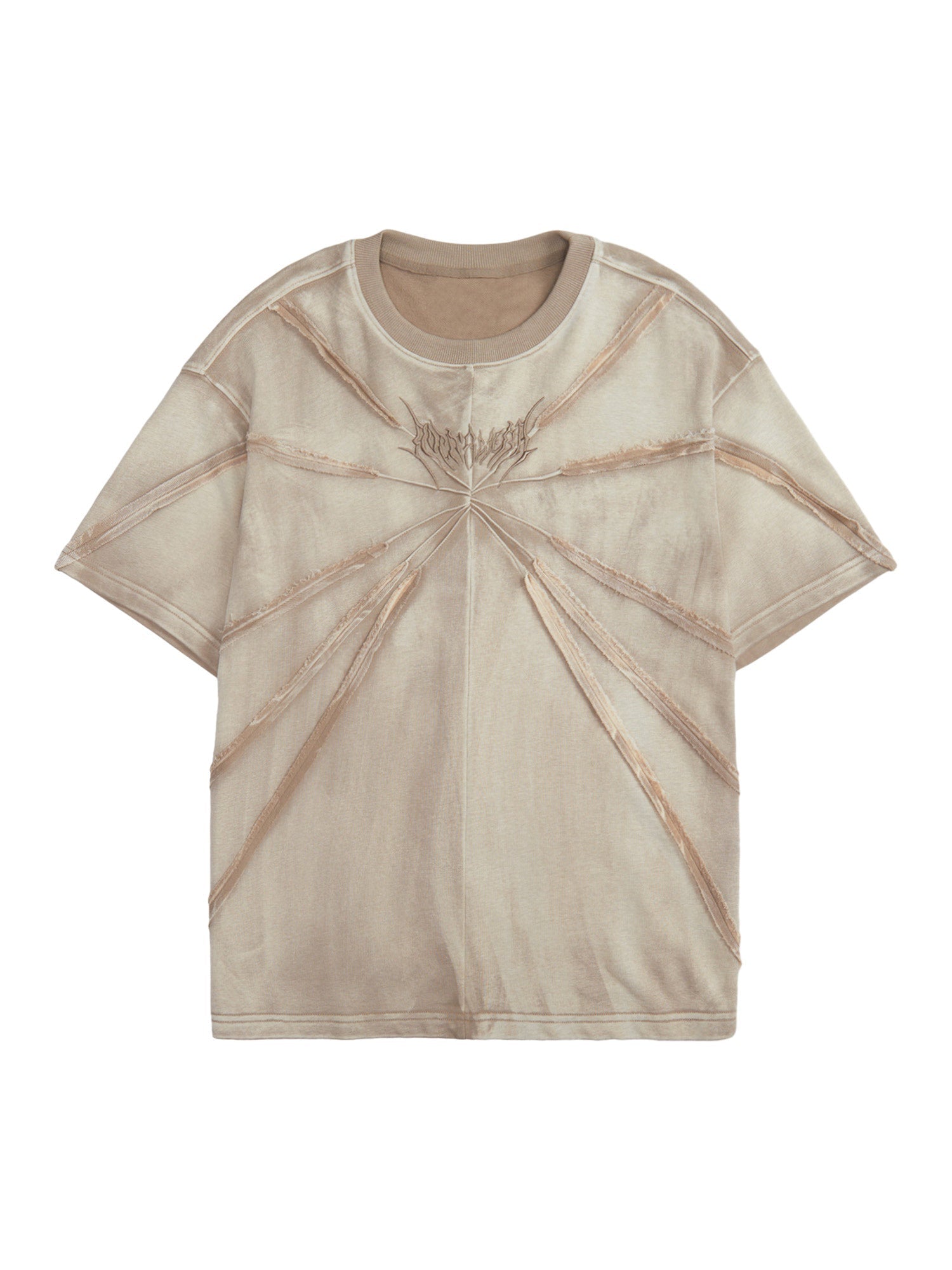 BEIGE SHORT-SLEEVED T-SHIRT WITH HEAVYWEIGHT SPLIT-EMBROIDERY