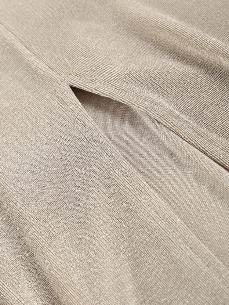 BEIGE SLEEVELESS MIDI DRESS WITH RING DETAIL AND SLIT - SIZE GUIDE AVAILABLE