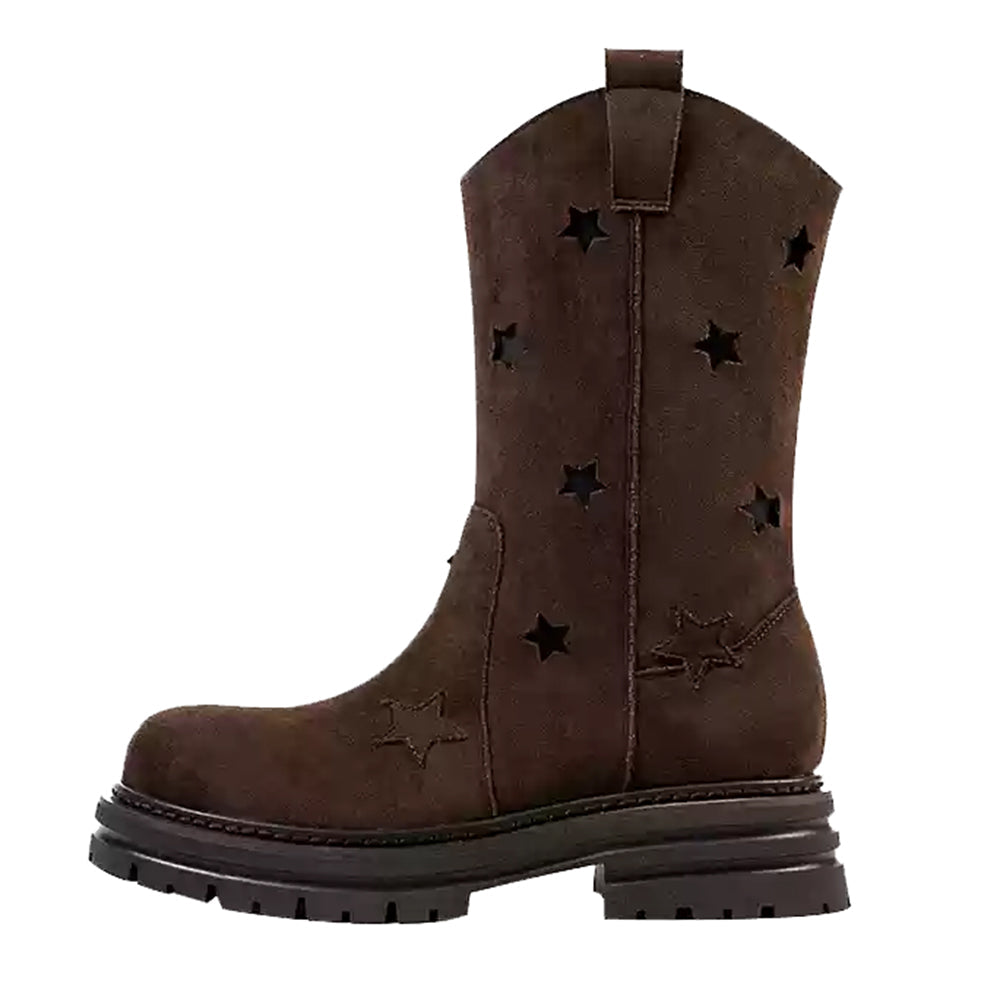 BEIGE STAR FAUX SUEDE COWBOY BOOTS