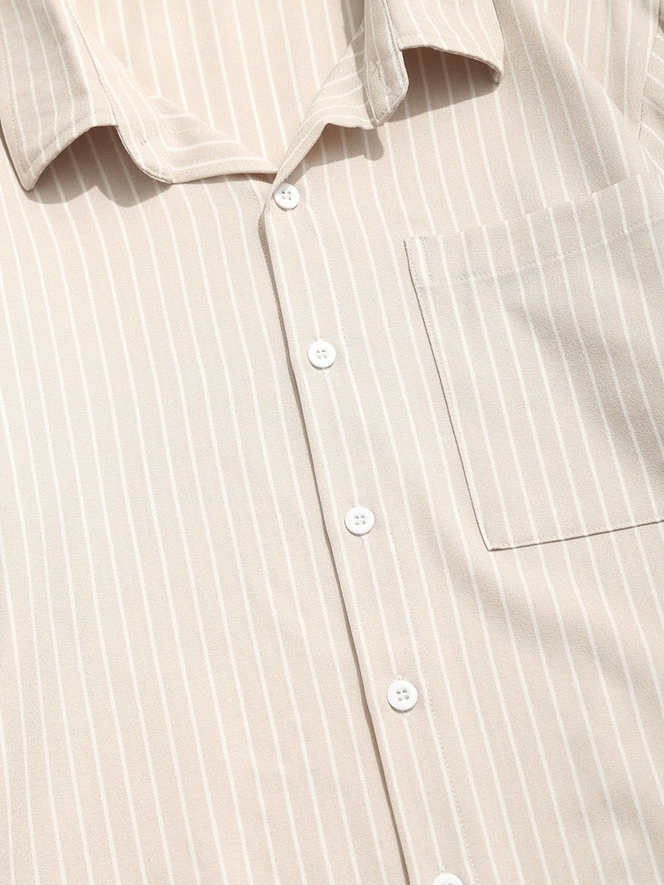 BEIGE STRIPED LONG-SLEEVED SHIRT - GORGEOUS VERTICAL STRIPED BLOUSE