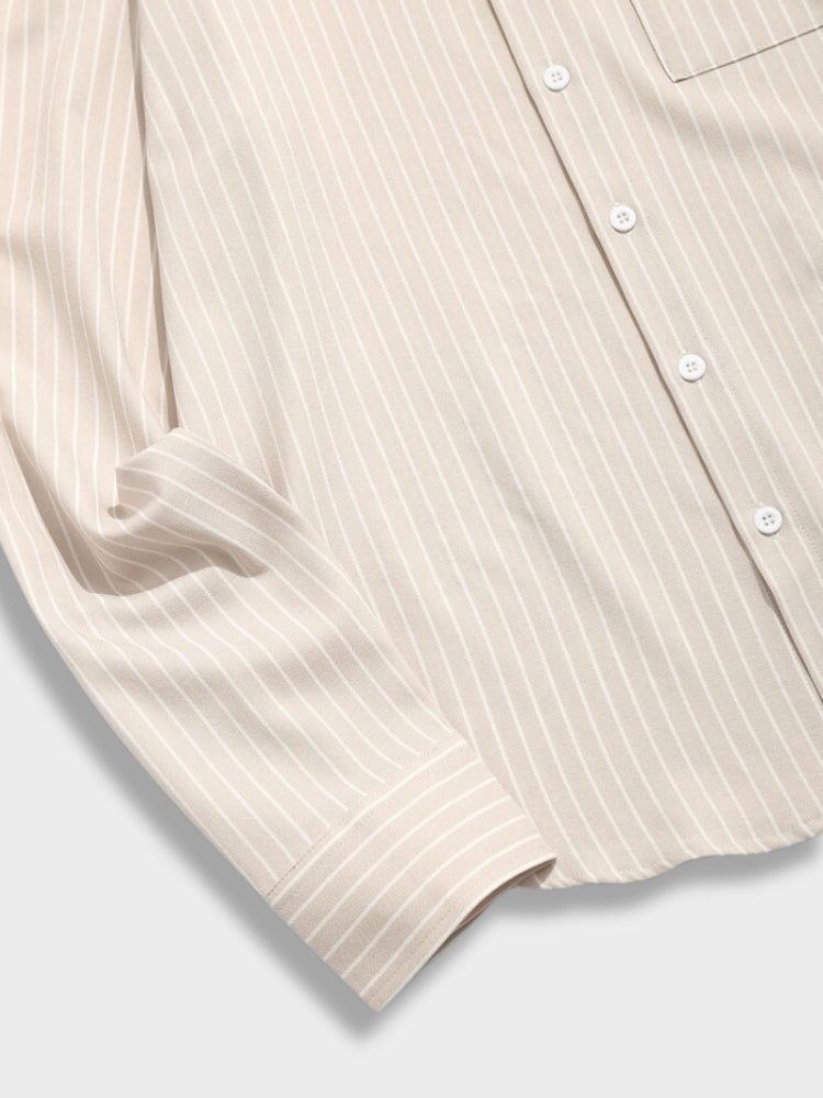 BEIGE STRIPED LONG-SLEEVED SHIRT - GORGEOUS VERTICAL STRIPED BLOUSE