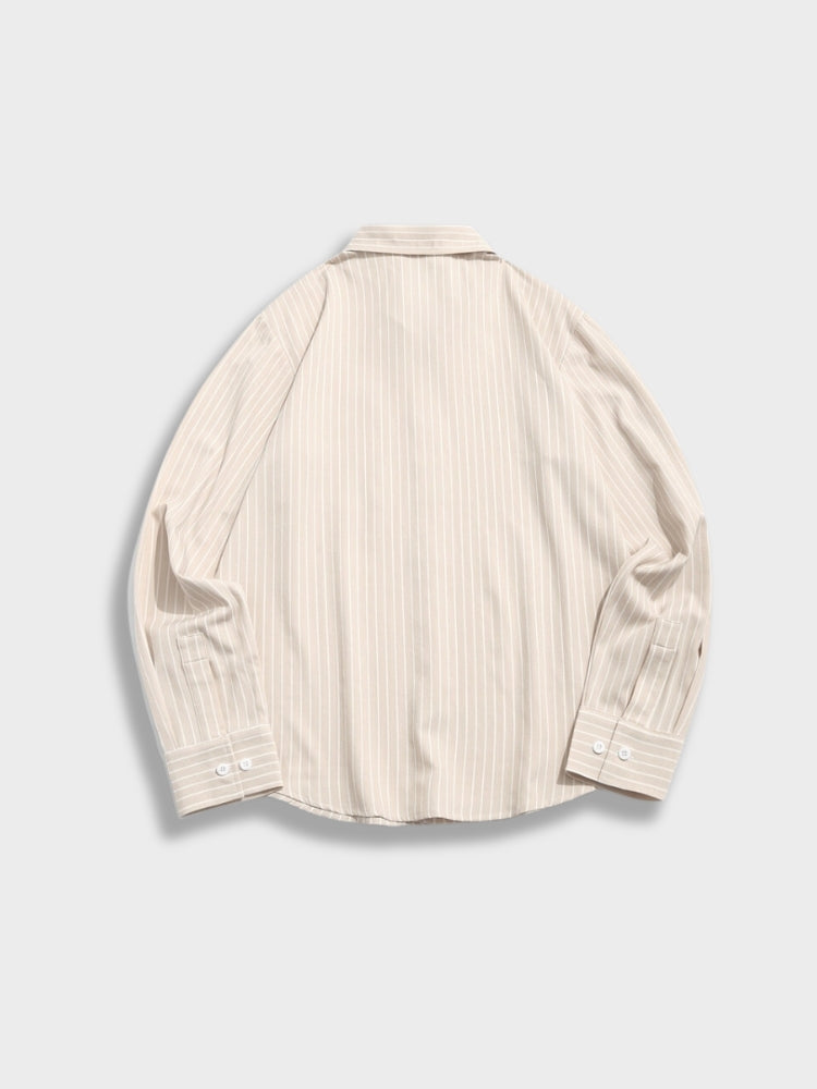 BEIGE STRIPED LONG-SLEEVED SHIRT - GORGEOUS VERTICAL STRIPED BLOUSE