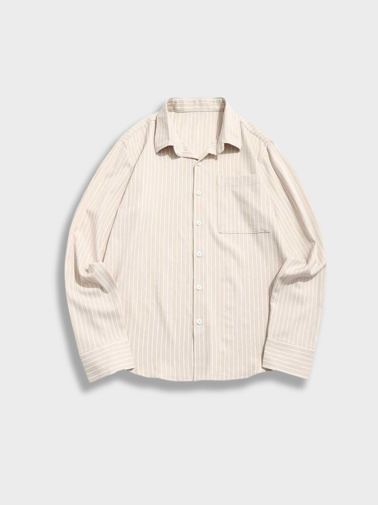 BEIGE STRIPED LONG-SLEEVED SHIRT - GORGEOUS VERTICAL STRIPED BLOUSE