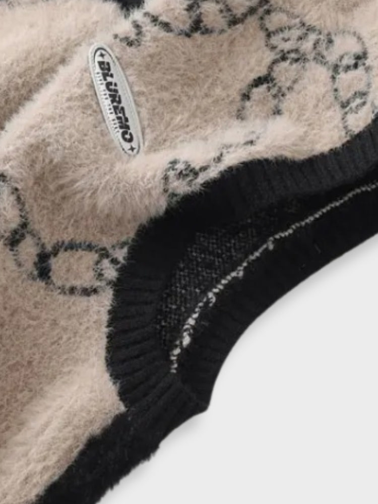 BEIGE SWEATER VEST WITH CHAIN PATTERN - COMFORTABLE ACRYLIC BLEND