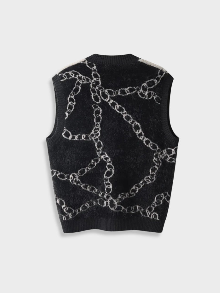 BEIGE SWEATER VEST WITH CHAIN PATTERN - COMFORTABLE ACRYLIC BLEND