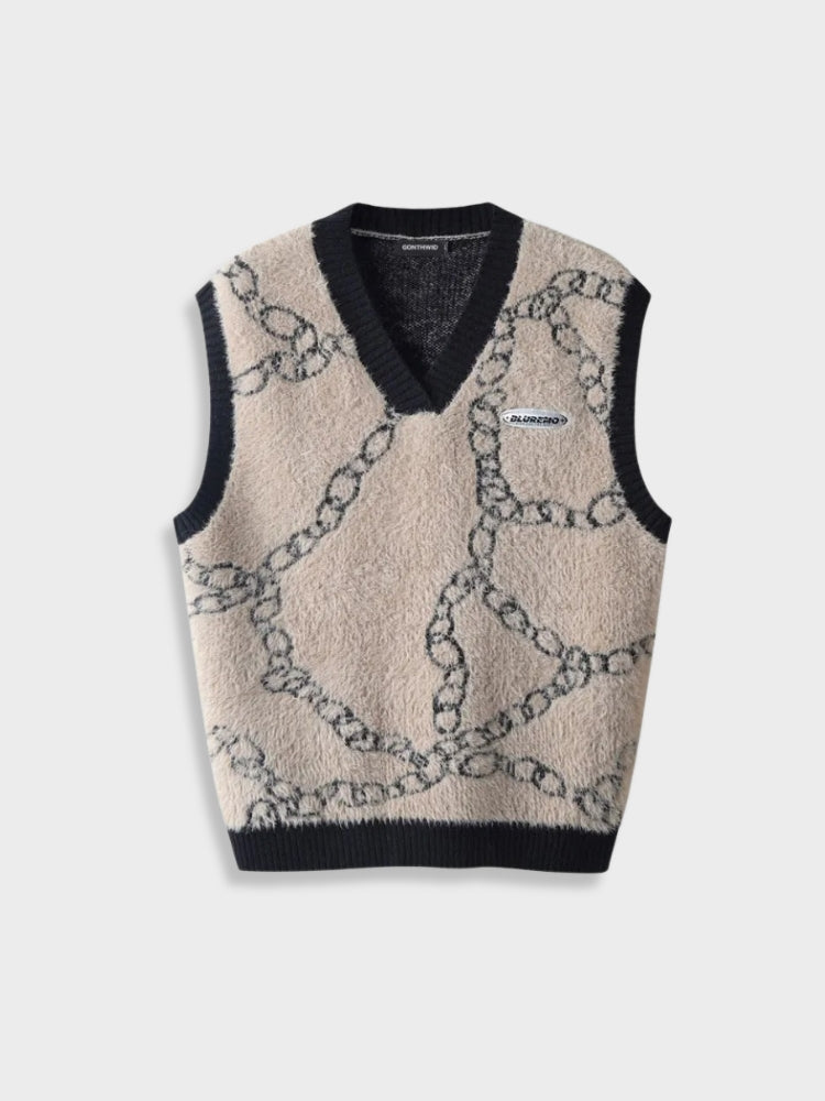 BEIGE SWEATER VEST WITH CHAIN PATTERN - COMFORTABLE ACRYLIC BLEND