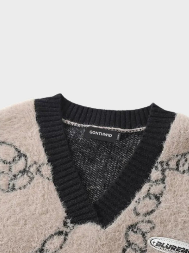 BEIGE SWEATER VEST WITH CHAIN PATTERN - COMFORTABLE ACRYLIC BLEND