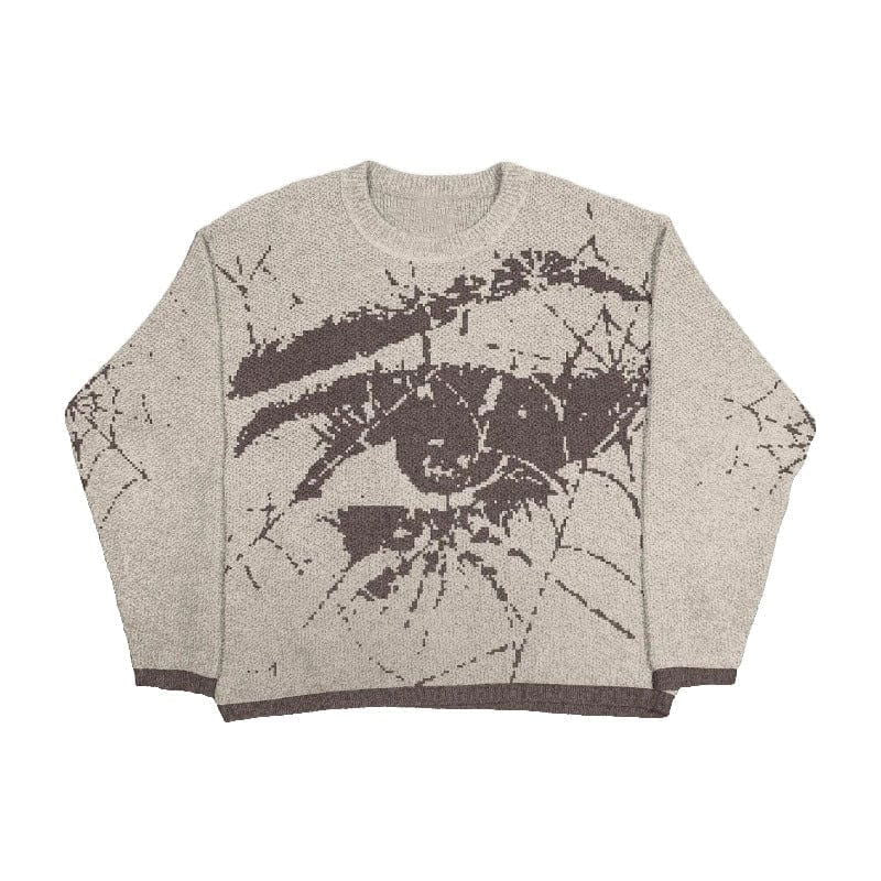 BEIGE SWEATER WITH EYE DESIGN - UNISEX KHAKI SWEATER WITH UNIQUE EYE DESIGN