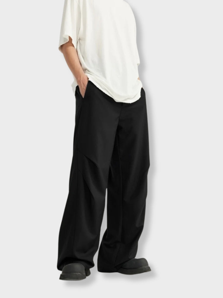 BEIGE WIDE-LEG TROUSERS STRETCH FIT PANTS